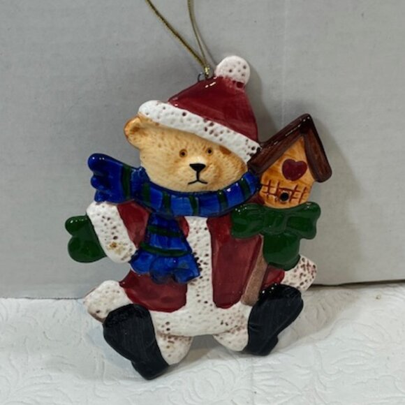 Ceramic Christmas Santa Bear Tree Hanging Holiday Ornament 4"x5" - Picture 7 of 12